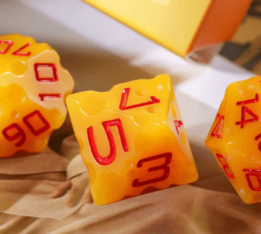 Cheese Dice | Funny Yellow 7-Dice Set for DnD Cheesy Chances - 