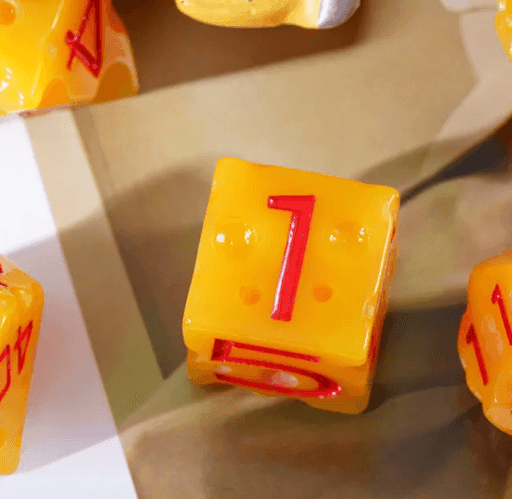 Cheese Dice | Funny Yellow 7-Dice Set for DnD Cheesy Chances - 