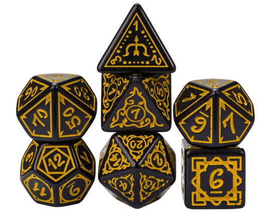 Yellow Druid Pattern 7-Dice Set DND RPG Dice Black Druid Dice Set - 