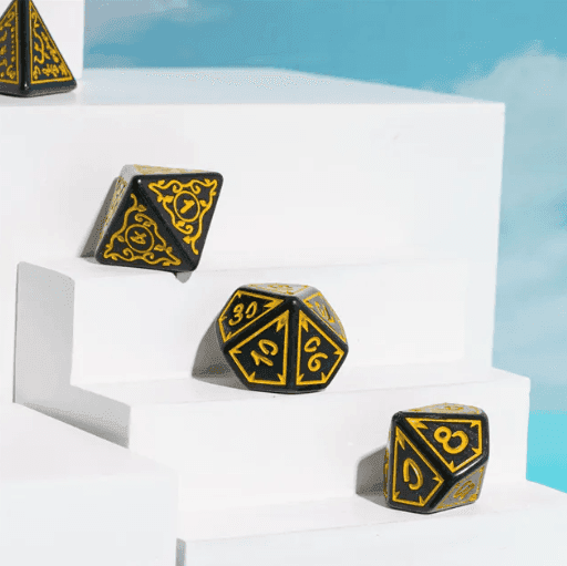 Yellow Druid Pattern 7-Dice Set DND RPG Dice Black Druid Dice Set - 