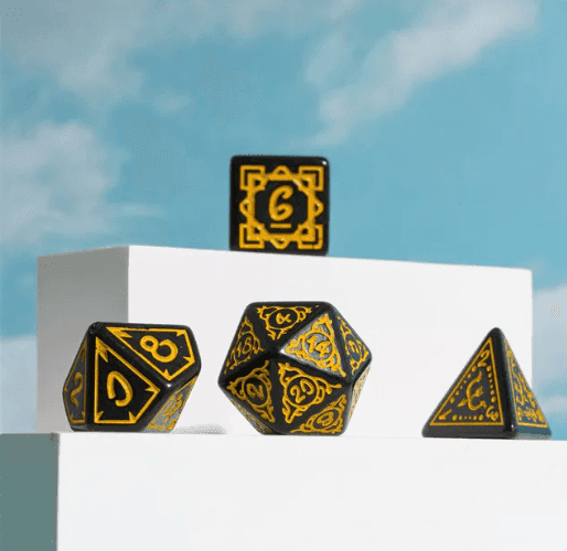 Yellow Druid Pattern 7-Dice Set DND RPG Dice Black Druid Dice Set - 