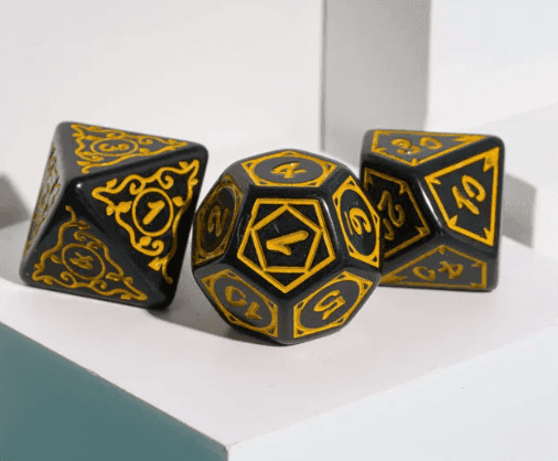 Yellow Druid Pattern 7-Dice Set DND RPG Dice Black Druid Dice Set - 