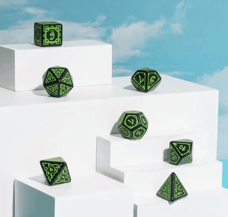 Green Druid Pattern 7-Dice Set DND RPG Dice Black Druid Dice Set - 