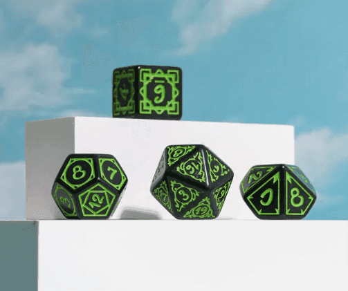 Green Druid Pattern 7-Dice Set DND RPG Dice Black Druid Dice Set - 