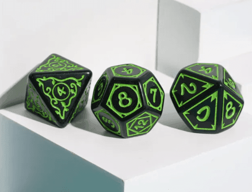 Green Druid Pattern 7-Dice Set DND RPG Dice Black Druid Dice Set - 