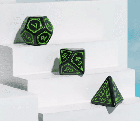 Green Druid Pattern 7-Dice Set DND RPG Dice Black Druid Dice Set - 