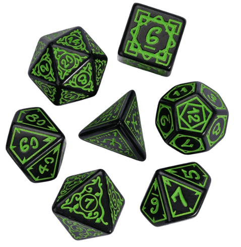 Green Druid Pattern 7-Dice Set DND RPG Dice Black Druid Dice Set - 