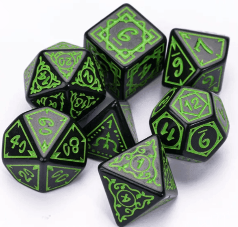 Green Druid Pattern 7-Dice Set DND RPG Dice Black Druid Dice Set - 