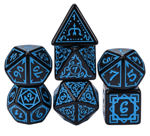 Blue Druid Pattern 7-Dice Set DND RPG Dice Black Druid Dice Set - 