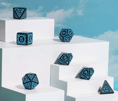 Blue Druid Pattern 7-Dice Set DND RPG Dice Black Druid Dice Set - 