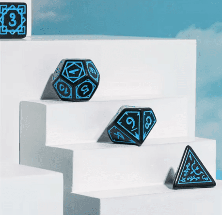Blue Druid Pattern 7-Dice Set DND RPG Dice Black Druid Dice Set - 