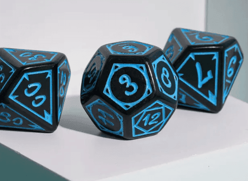 Blue Druid Pattern 7-Dice Set DND RPG Dice Black Druid Dice Set - 