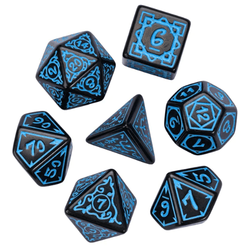 Blue Druid Pattern 7-Dice Set DND RPG Dice Black Druid Dice Set - 