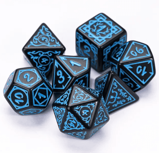 Blue Druid Pattern 7-Dice Set DND RPG Dice Black Druid Dice Set - 