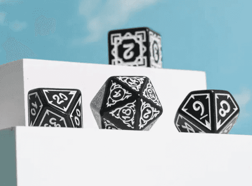 White Druid Pattern 7-Dice Set DND RPG Dice Black Druid Dice Set - 