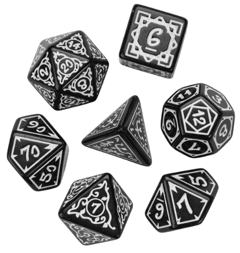 White Druid Pattern 7-Dice Set DND RPG Dice Black Druid Dice Set - 