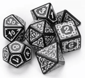 White Druid Pattern 7-Dice Set DND RPG Dice Black Druid Dice Set - 