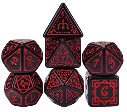Red Druid Pattern 7-Dice Set DND RPG Dice Black Druid Dice Set - 