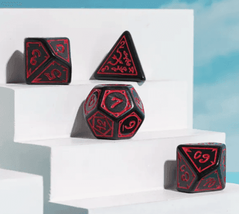 Red Druid Pattern 7-Dice Set DND RPG Dice Black Druid Dice Set - 