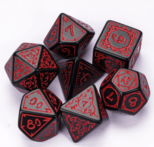 Red Druid Pattern 7-Dice Set DND RPG Dice Black Druid Dice Set - 
