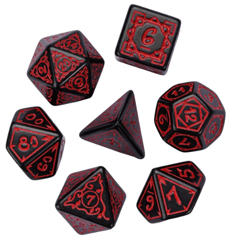 Red Druid Pattern 7-Dice Set DND RPG Dice Black Druid Dice Set - 