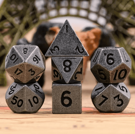 Basic Silver Mini Metal Dice Ancient Effect | (10mm to 15mm) 7-Dice Udixi RPG - 