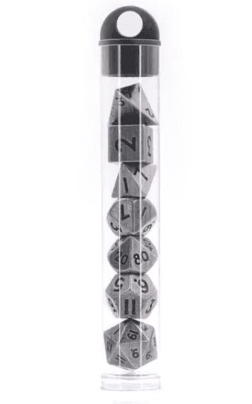 Basic Silver Mini Metal Dice Ancient Effect | (10mm to 15mm) 7-Dice Udixi RPG - 