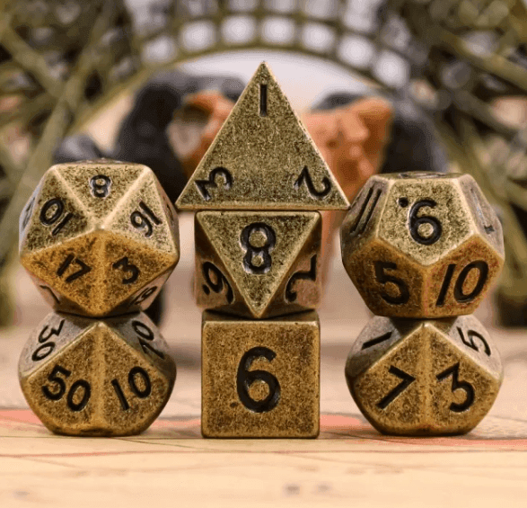 Basic Gold Mini Metal Dice Ancient Effect | (10mm to 15mm) 7-Dice Udixi RPG - 