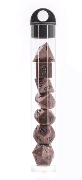 Basic Copper Mini Metal Dice Ancient Effect | (10mm to 15mm) 7-Dice Udixi RPG - 