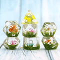 Flower on Grass Dice 7-Dice Set | White Numbers Dnd Resin Set - 