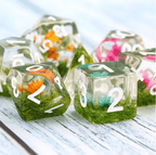 Flower on Grass Dice 7-Dice Set | White Numbers Dnd Resin Set - 