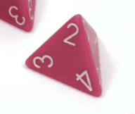 Opaque Polyhedral Pink /white d4 | 4-Sided Dice (sold per die) - 