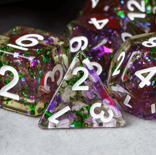 Green & Purple 7-Dice Set | Swirl Foil Series Dice Semi-Translucent - 