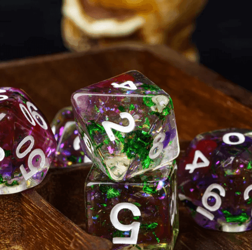 Green & Purple 7-Dice Set | Swirl Foil Series Dice Semi-Translucent - 