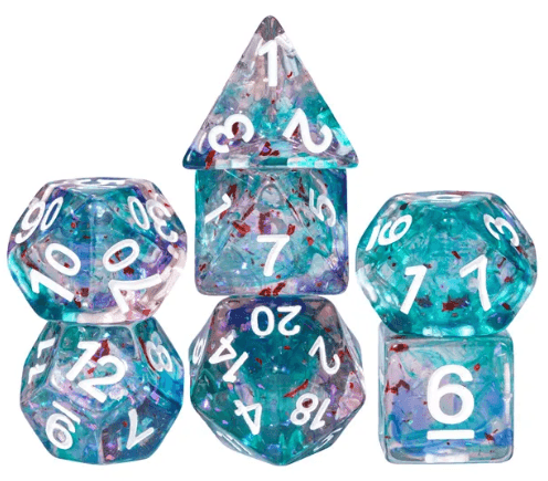 Blue & Teal 7-Dice Set | Swirl Foil Series Dice Semi-Translucent - 