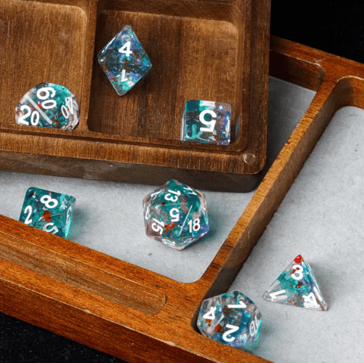 Blue & Teal 7-Dice Set | Swirl Foil Series Dice Semi-Translucent - 