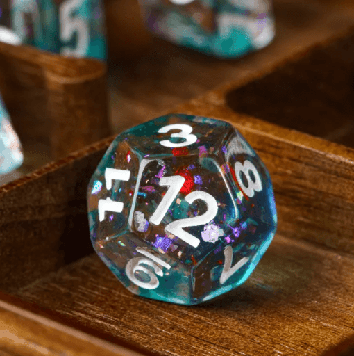 Blue & Teal 7-Dice Set | Swirl Foil Series Dice Semi-Translucent - 