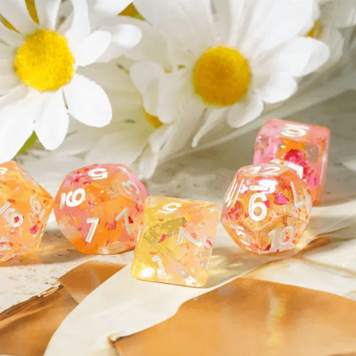 Orange & Pink 7-Dice Set | Swirl Foil Series Dice Semi-Translucent - 
