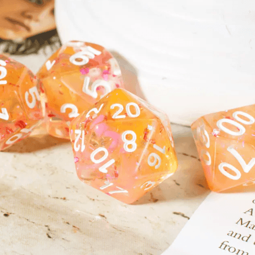 Orange & Pink 7-Dice Set | Swirl Foil Series Dice Semi-Translucent - 