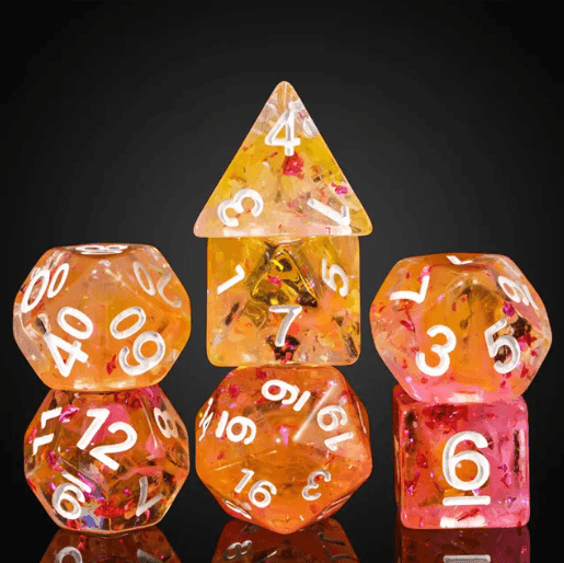 Orange & Pink 7-Dice Set | Swirl Foil Series Dice Semi-Translucent - 