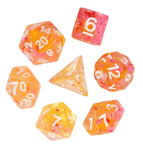 Orange & Pink 7-Dice Set | Swirl Foil Series Dice Semi-Translucent - 