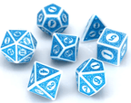White & Blue Magic Flame 7-Dice Set DND RPG Dice Blue Color Fill - 