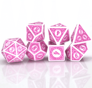 White & Purple Magic Flame 7-Dice Set DND RPG Dice Purple Color Fill - 