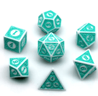 White & Teal Magic Flame 7-Dice Set DND RPG Dice Teal Color Fill - 
