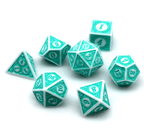 White & Teal Magic Flame 7-Dice Set DND RPG Dice Teal Color Fill - 