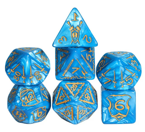 Giant Fighter Pearl Dice (7) with Gold Numbers JUMBO Dice Set (Available in Several Colors) - Blue w/Gold