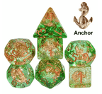 Nautical Odyssey Green 7-Dice Set DND RPG Dice Gold AnchorInclusion - 