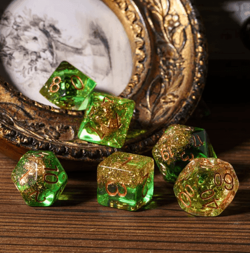 Nautical Odyssey Green 7-Dice Set DND RPG Dice Gold AnchorInclusion - 