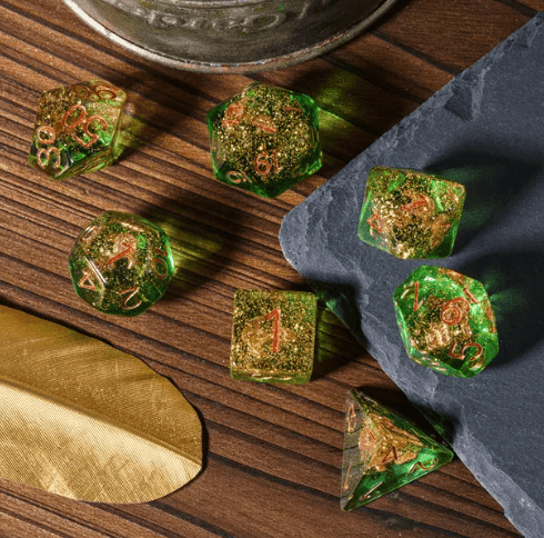 Nautical Odyssey Green 7-Dice Set DND RPG Dice Gold AnchorInclusion - 