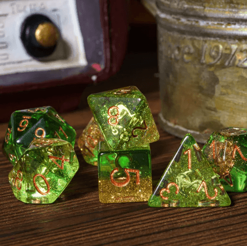 Nautical Odyssey Green 7-Dice Set DND RPG Dice Gold AnchorInclusion - 